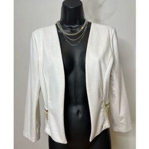 Guess Womens Open Front Dress Jacket Long Sleeve Zip Pockets Size M White